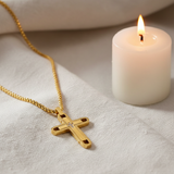 Gold Cross - White Linen Candle Peaceful