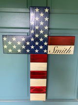 Large Wood USA Flag Cross, Christian wood cross, Patriotic wood flag cross, American flag cross, personalization available - BGCOPPER