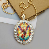 Stained Glass Archangel & Jesus Crystal Necklace – Wear the Light of Faith