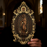 Religious gift with rich details of the wooden statue of Our Lady of Guadalupe