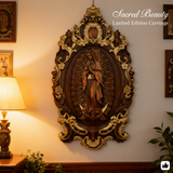 Religious gift with rich details of the wooden statue of Our Lady of Guadalupe