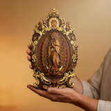 Religious gift with rich details of the wooden statue of Our Lady of Guadalupe