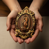 Religious gift with rich details of the wooden statue of Our Lady of Guadalupe