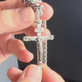 Jesus Crucifixion S925K Silver Crucifix Pendant- with 5mm Titanium Cuban Chain