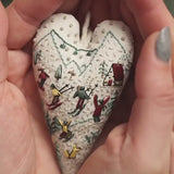 Hand-Embroidered Christmas Heart Ornaments - Reindeer/Gingerbread Man Design for Christmas Tree
