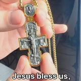 Orthodox S925K Silver Double-Sided Engraved Jesus Christ Crucified and Saints Orthodox Necklace