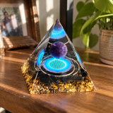 Amethyst & Obsidian Orgonite Pyramid – Sacred Geometry Crystal Decor