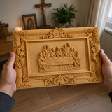 Hand-Carved Boxwood Last Supper Wall Art – Jesus & 12 Apostles Christian Relief Sculpture