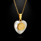 Suspended divine light - pearl heart blue white glow
