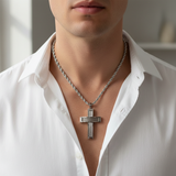 Worn on chest white open collar