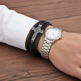Wrist shot with silver watch white shirt