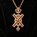 Royal Crown Monogram X Christ Icon Cross Pendant Necklace