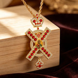 Royal Crown Monogram X Christ Icon Cross Pendant Necklace