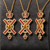 Royal Crown Monogram X Christ Icon Cross Pendant Necklace
