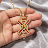Royal Crown Monogram X Christ Icon Cross Pendant Necklace