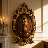 Religious gift with rich details of the wooden statue of Our Lady of Guadalupe