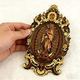 Religious gift with rich details of the wooden statue of Our Lady of Guadalupe