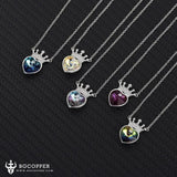 S925 Sterling Silver Crown Necklace Eternal Heart Crystal Pendant - BGCOPPER