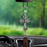 Crystal Diamond Car Rearview Mirror Cross Pendant - BGCOPPER