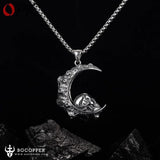 Crescent Moon Skull Necklace, Gothic Jewelry, Skull Moon Pendant - BGCOPPER