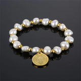 Saint Benedict Medal Irregular Pearl Bracelet - Adjustable Size - BGCOPPER