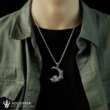 Crescent Moon Skull Necklace, Gothic Jewelry, Skull Moon Pendant - BGCOPPER