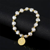 Saint Benedict Medal Irregular Pearl Bracelet - Adjustable Size - BGCOPPER