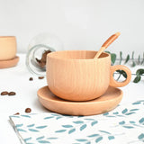 Natural Beech Wooden Tea Coffee Cup Mug With Spoon Saucer - BGCOPPER