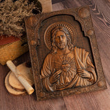 Our Lord Jesus Sacred Heart Wood Carving - Christian Catholic Personalized Carving Gift - BGCOPPER