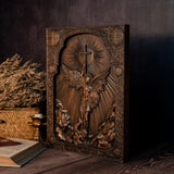 Bgcopper Archangel Michael Square Wooden Icon Religious Gifts - Best Wood Carving Wall Decor - BGCOPPER