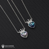 S925 Sterling Silver Crown Necklace Eternal Heart Crystal Pendant - BGCOPPER