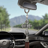 Crystal Diamond Car Rearview Mirror Cross Pendant - BGCOPPER