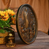 Our Lady of Fatima Wood Carving Decoration - Virgin Wall Pendant - BGCOPPER