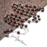 Catholic Red Cloisonne Glass Rosary - BGCOPPER