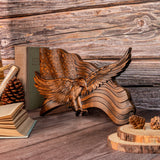 American flag with eagle wooden sign, eagle flag wood carving wall decoration, 3D engraving USA flag and bald eagle - BGCOPPER