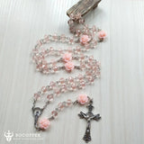 Pink Crystal Beads Rosary Catholic Necklace - BGCOPPER