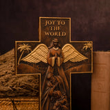Christmas cross, Nativity cross,Joy to the world wood carving- best Christmas gift - BGCOPPER