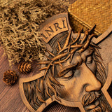 Jesus Holy Crown of Thorns Wood Cross, Christ delivered us from the curse of sin - BGCOPPER