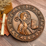 Saint Benedict religious icon, natural wood carved wall decoration - BGCOPPER