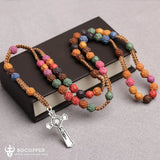 Colorful Rose Beads Rosary Necklace - BGCOPPER