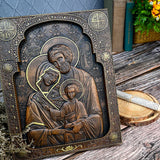 Holy family Nativity Wood Carving Gift Religious Byzantine Icon - BGCOPPER