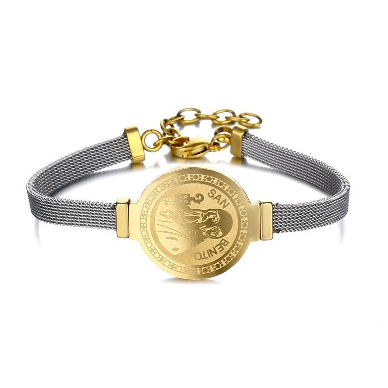 Saint Benedict Medal Milanese band Bracelet - Adjustable Size