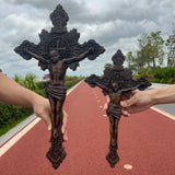 Wood Carving of Jesus Cross with St. Benedict's Exorcism - BGCOPPER