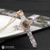 Fashion Cross Father Pray Projection Crystal Necklace - BGCOPPER