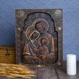 Holy family Nativity Wood Carving Gift Religious Byzantine Icon - BGCOPPER