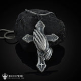 Pure Tin Praying Hand and Crucifix Pendant Necklace - BGCOPPER