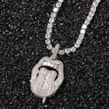 Iced Out Bling CZ Cubic Zirconia Tongue Pendant - BGCOPPER