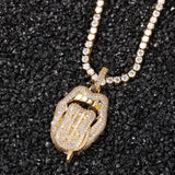 Iced Out Bling CZ Cubic Zirconia Tongue Pendant - BGCOPPER