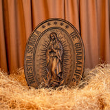 Retro Color Our Lady of Guadalupe Wood Carving -The patron saint of Mexico, America and unborn children - BGCOPPER