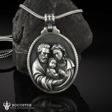 PURE TIN Holy Family Christian Medallion Pendant Necklace - BGCOPPER